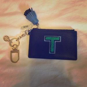 Tory Burch navy blue credit card key chain wallet